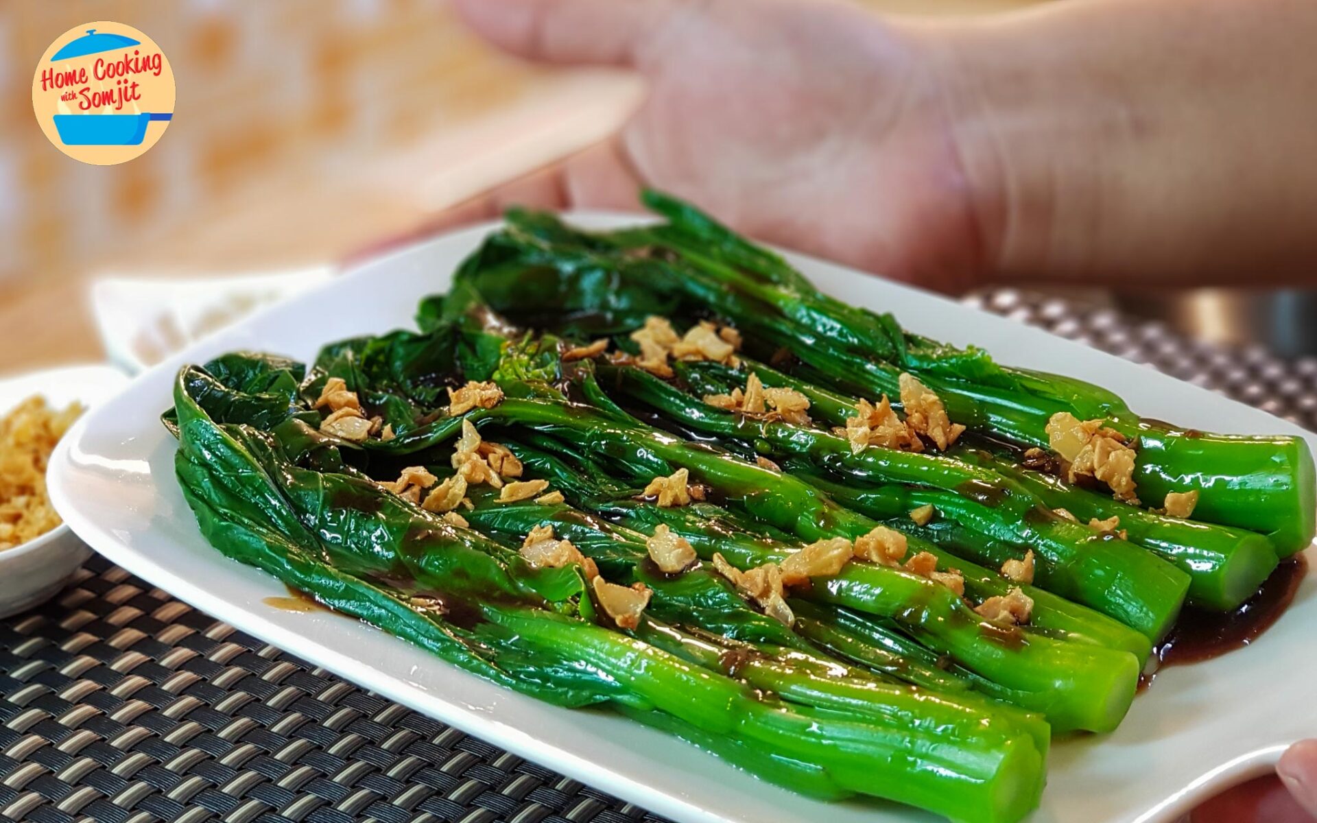 Choy Sum Recipe with Crispy Garlic Bits and Oyster Sauce