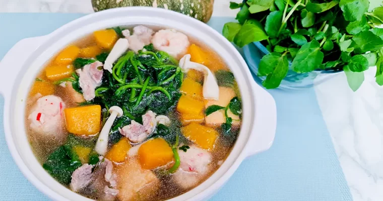 Clear Pumpkin Soup with Watercress